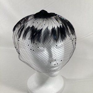 Vintage 1950’s  1960’s FEATHER HAT Topper Color Beaded OSFM